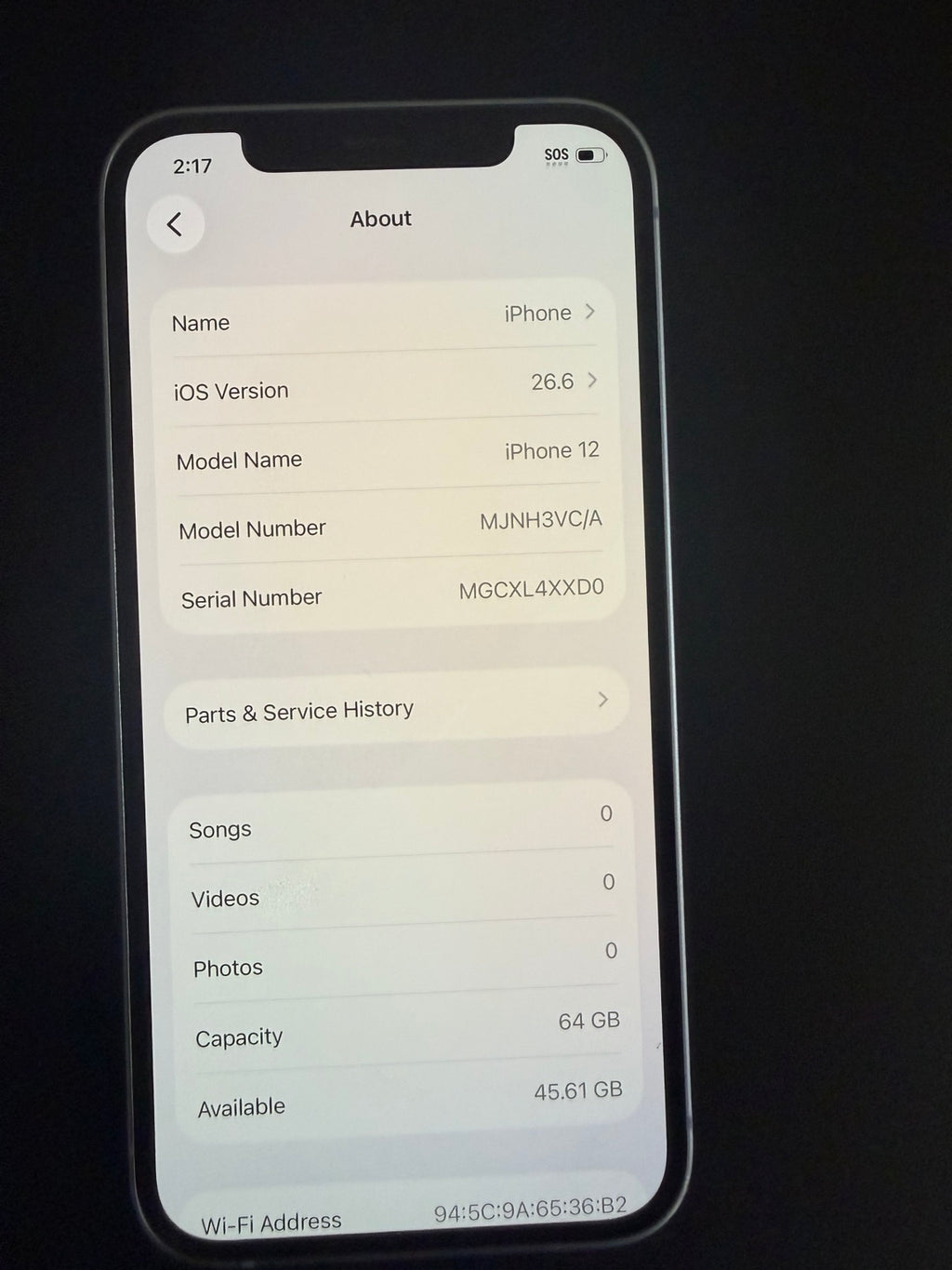 iPhone 12 64GB Purple About screen