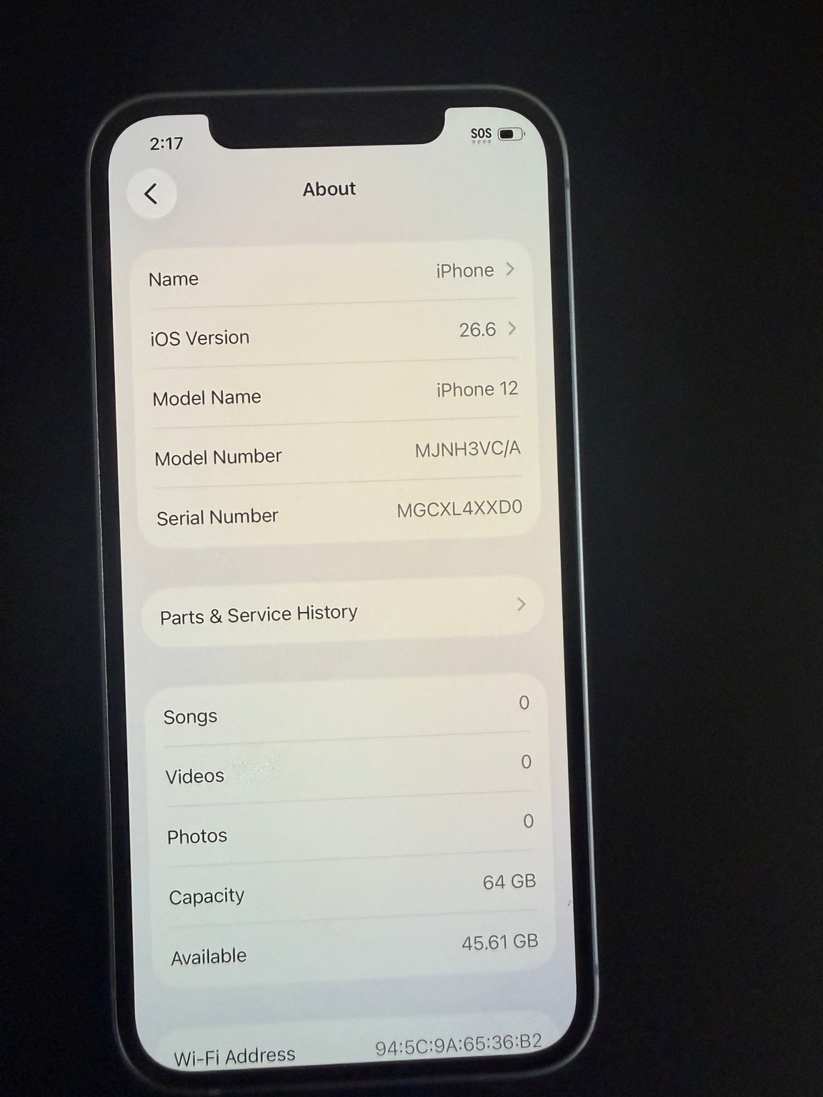 iPhone 12 64GB Purple About screen