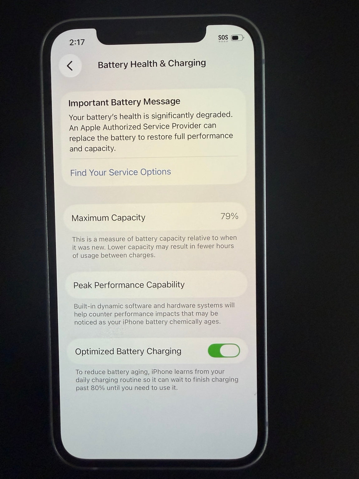 iPhone 12 64GB Purple battery health 79 percent service recommended