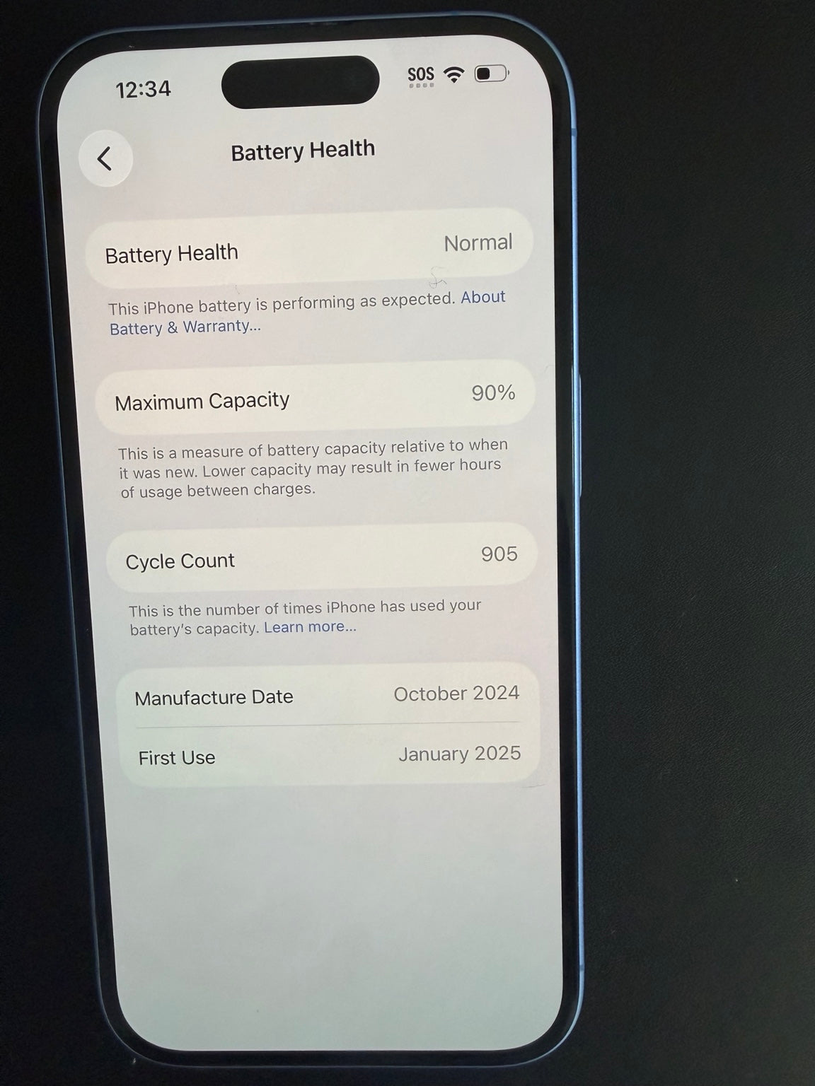 iPhone 16 512GB Blue battery health