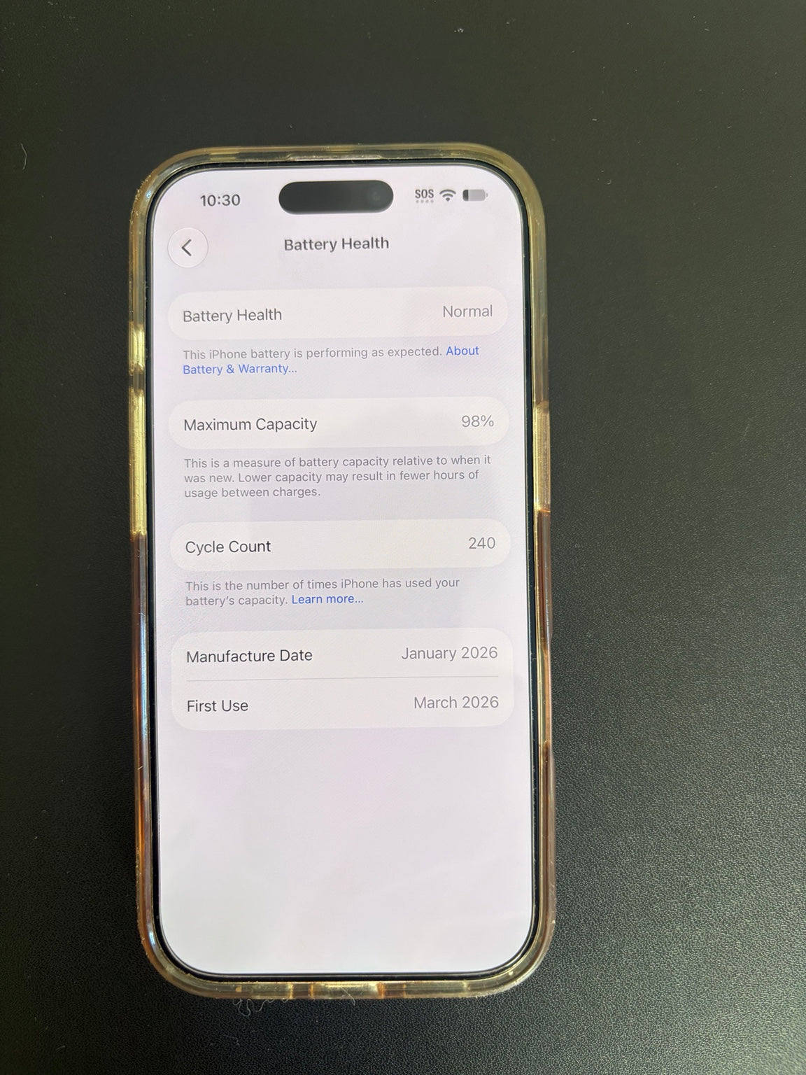 iPhone 17 battery health 98 percent